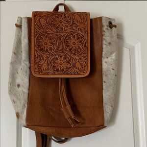 Brown and White Leather Backpack